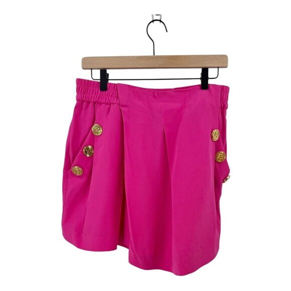 Balmain Draped Shorts Crepe Pink Gold Buttons FR38 US6 NWT - Picture 4 of 5